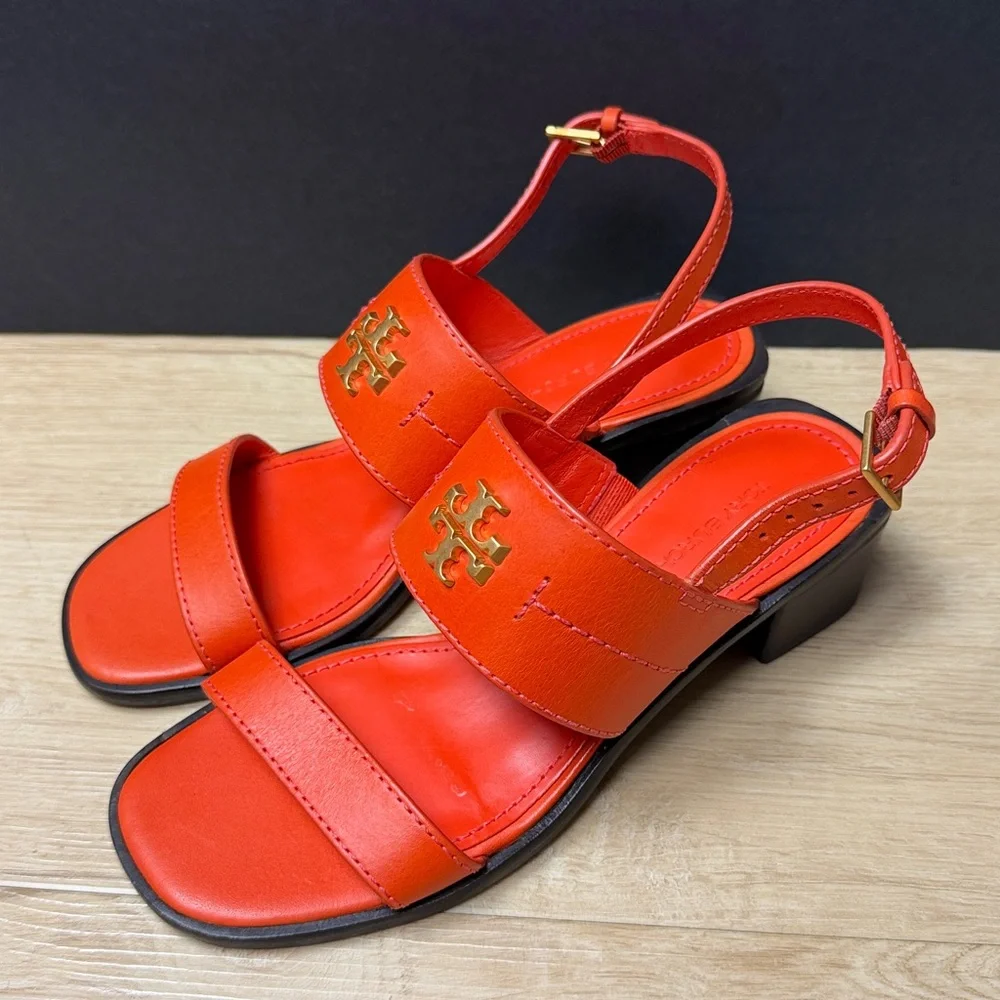 TORY BURCH Mini Everly Heel Slingback Sandals Desert Flower Orange